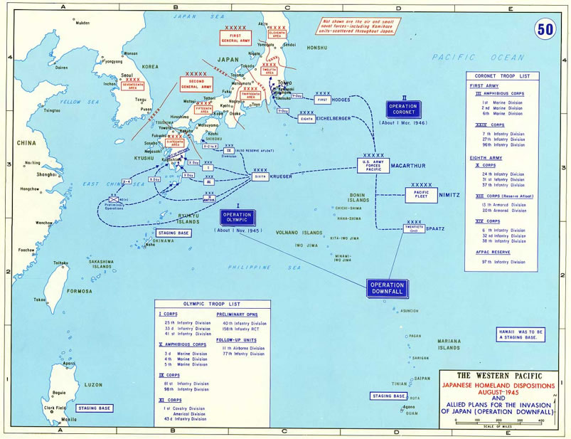 L’opération Downfall de débarquement allié au Japon (opérations Olympic au sud puis Coronet au nord)