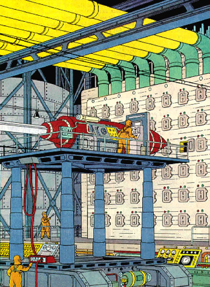 Le chargement d’un barreau d’uranium vu par Hergé (Objectif Lune)
