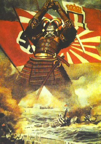 Affiche japonaise de propagande célébrant en 1943 les forces de l’Axe